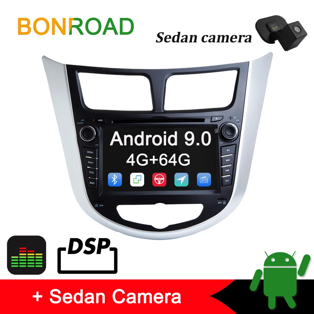 Bonroad 2din Android 9,0 автомобильный мультимедийный плеер стерео приемник для Hyundai Solaris Verna Accent 2010- GPS Радио Навигация - Цвет: With Sedan Camera