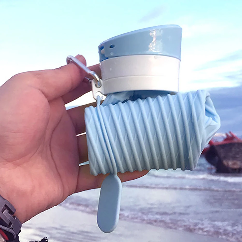 

500ml Folding Silicone Cups Collapsible Coffee Cup Retractable Travel Tea Cup With Dustproof Cover Lid Outdoor Sports Water Cup