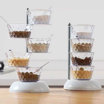 

5 Tier Rotating Spice Rack Seasoning Storage Organizer Condiments Container Spoon Lids Kitchen Tool Salt Pepper Pot Sauce Jar