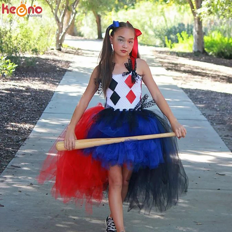 Bufón payaso inspirado Tutu vestido villano Halloween del traje de Cosplay  concursos de niños fiesta de Purim vestido de baile elegante Vestidos -  AliExpress