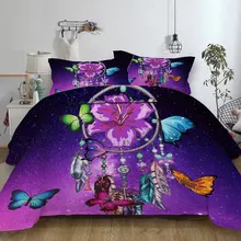 Ловец снов пододеяльник набор королева романтическое фиолетовое постельное белье Dreamlike Бабочка Постельное белье перья постельное белье 3 шт. подарок постельное белье