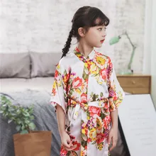 С надписью "для девочек в цветочек" Пион Детские Свадебный халат платье Детское кимоно, ночная рубашка для девочек; сезон лето одежда для сна, ночнушка