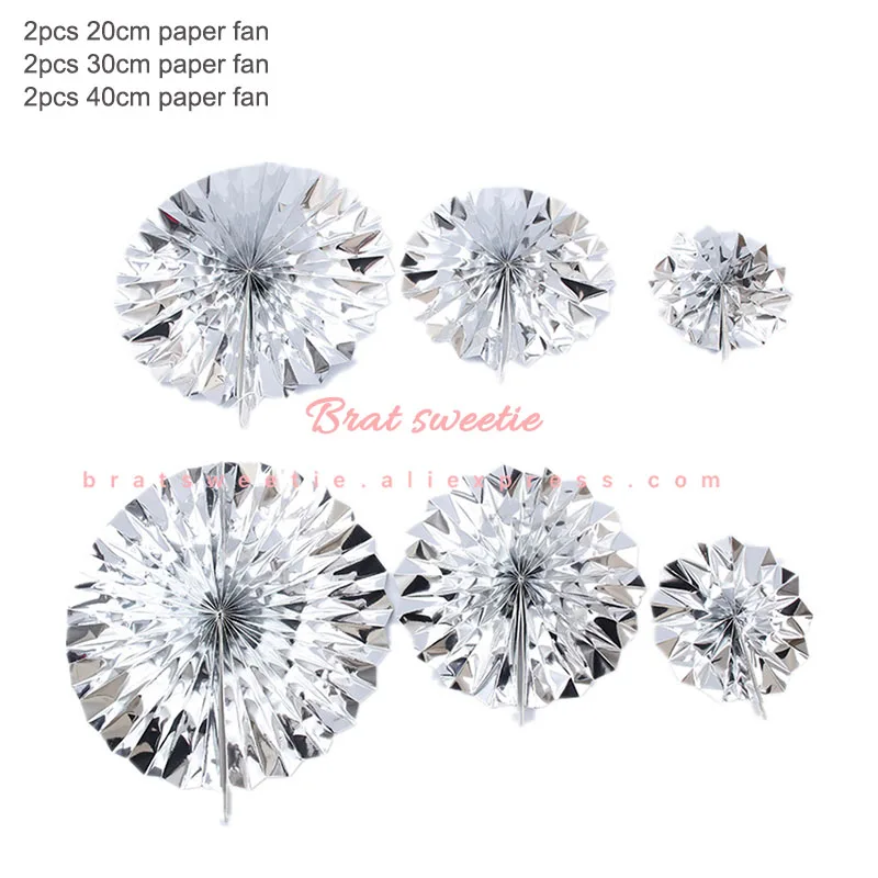 6pc allsilver fan 12 шт./компл. золото черные вечерние висит Бумага вентиляторы Год Вечерние Потолочные Подвесные Украшения для взрослых 30th День рождения украшения поставки - Цвет: 6pc allsilver fan
