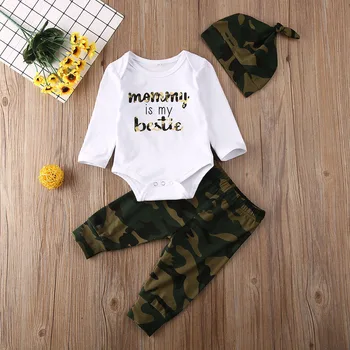 

Pudcoco Newborn Baby Boy Clothes Letter Long Sleeve Romper Tops Camouflage Print Long Pants Hat 3Pcs Outfits Cotton Clothes