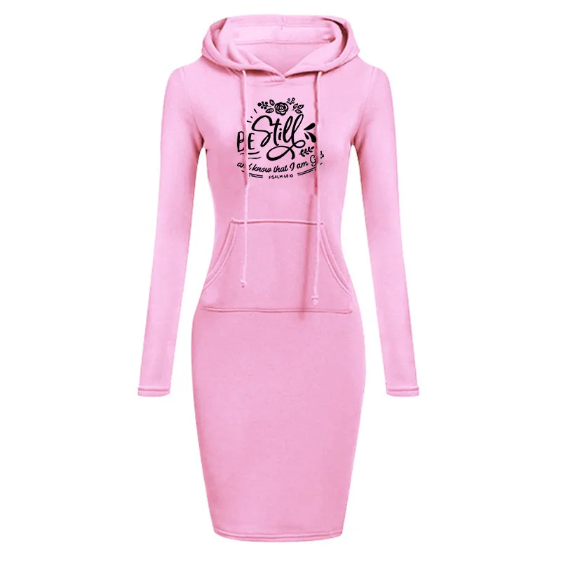 

New Women Casual Hoodies Dress Ladies Letters Printing Hooded Long Sleeved Dress Casual Pullovers Sweatshirts Plus Size Tops