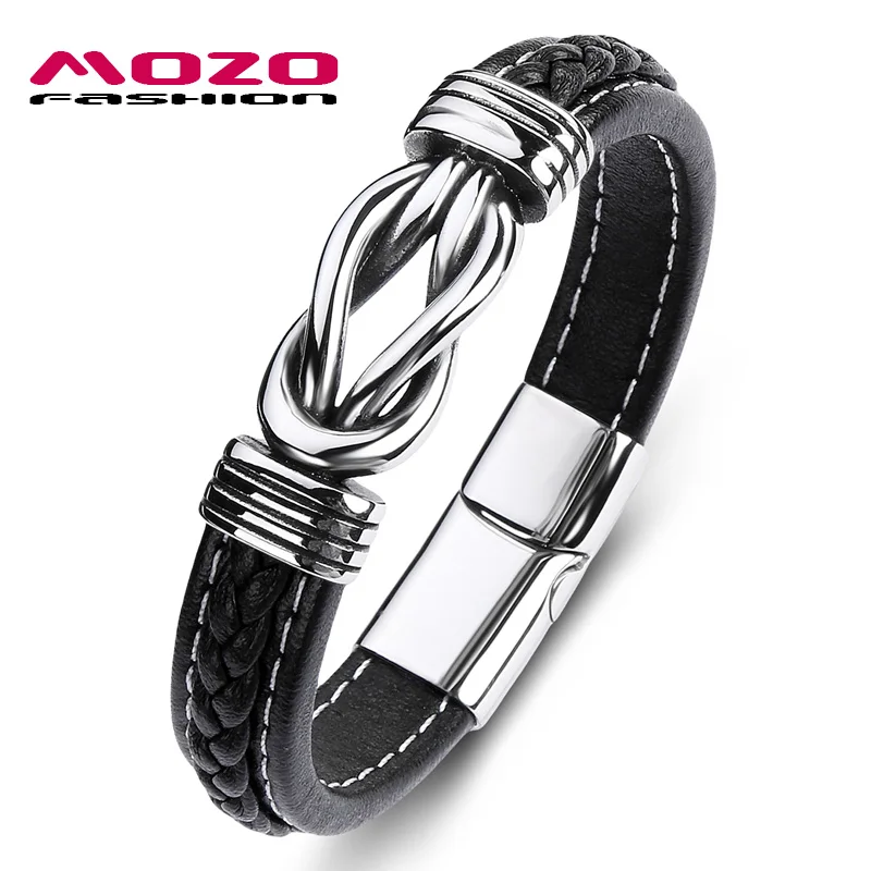 MOZO, модный,, классический, мужской браслет, кожа, нержавеющая сталь, браслет с подвесками, женский, крест, панк, ювелирный браслет, подарки, зеленый - Окраска металла: SY074-H