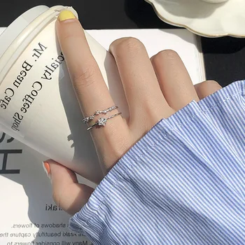 

Silver Color Star Rings Romantic Double-Deck Twinkling CZ Crystal Stars Zircon Stone Jewelry for Women Nice Gift