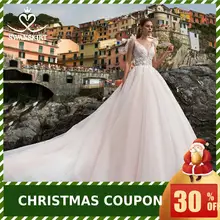 Романтичное Тюлевое свадебное платье, юбка-лебедка, бисерные, в стиле бохо, с аппликацией, а-силуэт, со шлейфом, принцесса, свадебное платье, Vestido de noiva UZ34