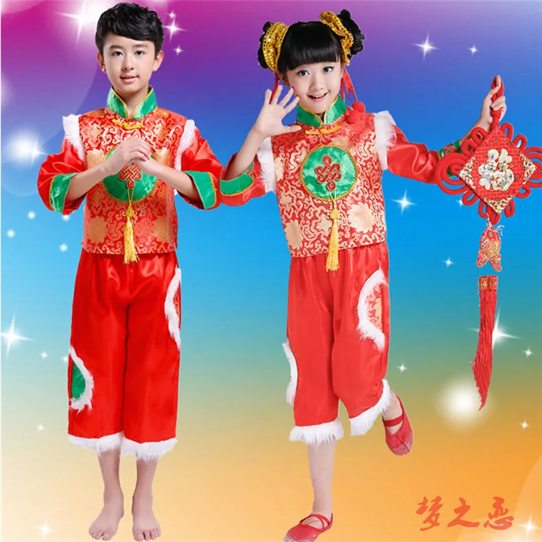 

New Style Red China Dream Baby CHILDREN'S Costume Drum-playing Costume Chinese Style Ethnic-Style Good Start Dancing Dress