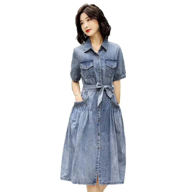 2744 Short Sleeve Jeans Dresses Women 