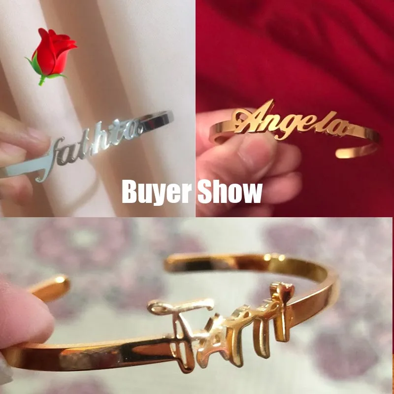 Name Bracelets Bangles For Women Girls Stainless Steel Gold Plated Bracelet Personalized Jewelry