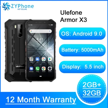 

Rugged Smartphone Android 9.0 IP68 Android 5.5" 2GB 32GB 5000mAh 3G Rugged Cell Phone Mobile Phone Android Ulefone Armor X3