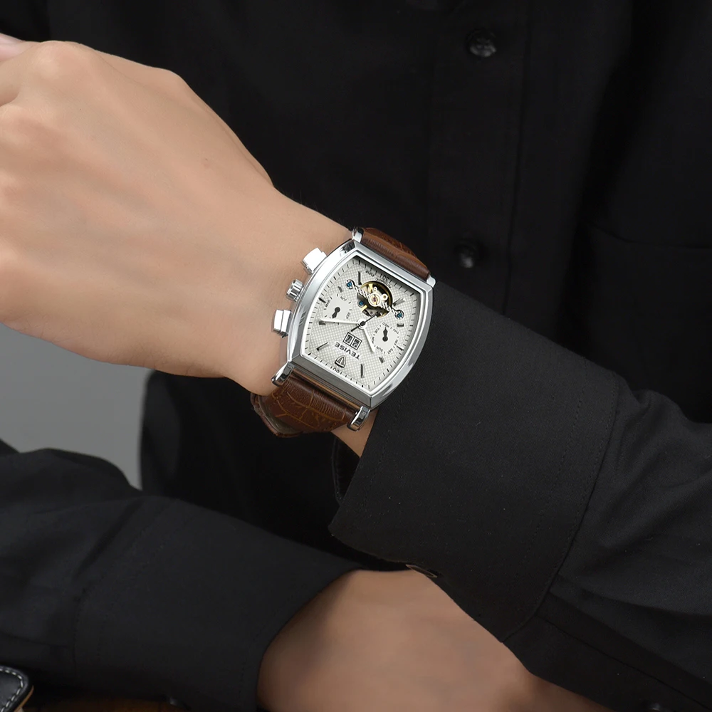 TEVISE Лидирующий бренд Tourbillon автоматические механические мужские часы модные календари недели самообмотки бизнес кожа наручные часы
