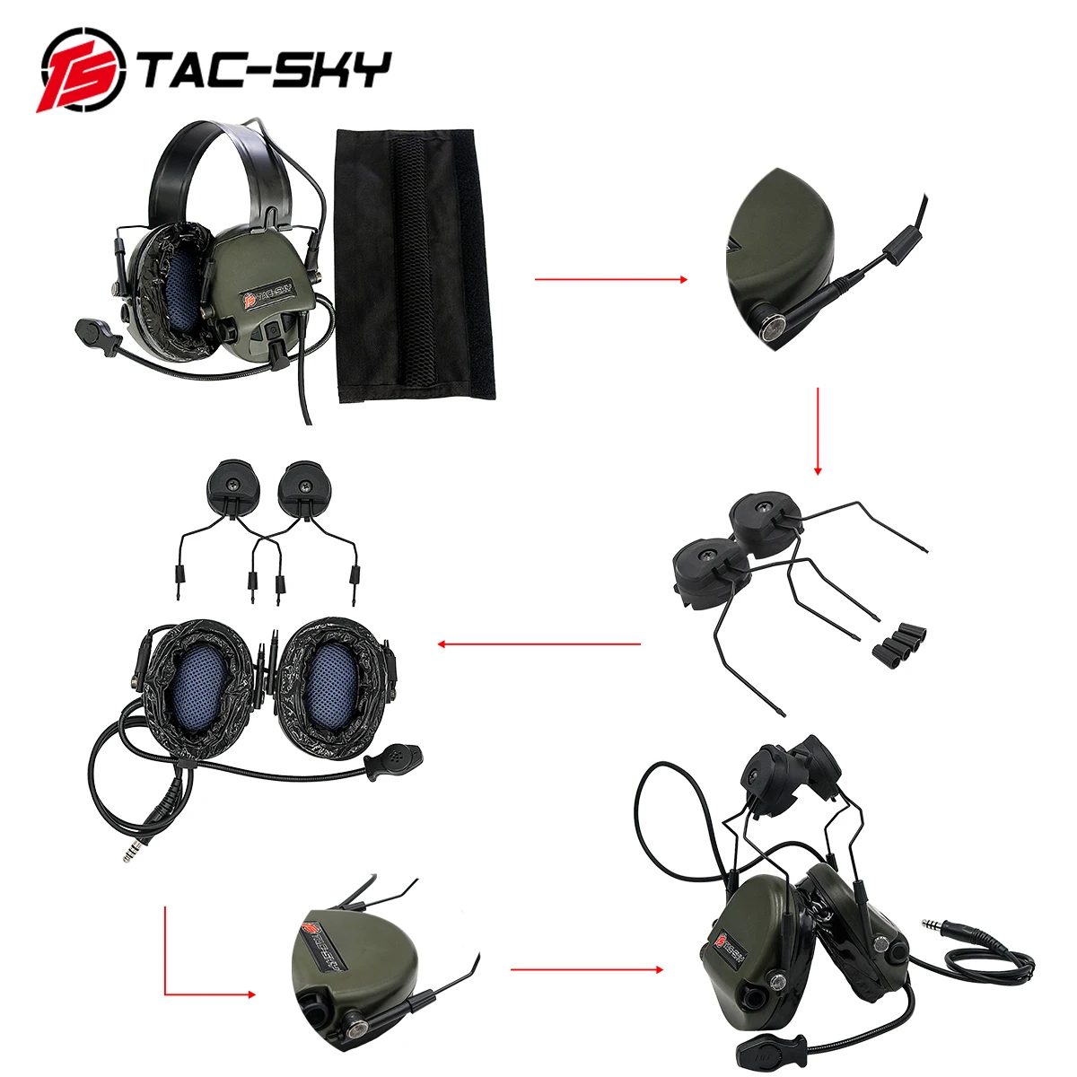 TAC-SKY чай Hi-Threat Tier 1 силиконовые наушники охотничьи спортивные военные шумоподавление звукосниматель тактическая гарнитура + KENWOOD U94 PTT