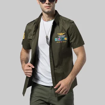 

Military Shirt Men's Shirts fashion Casual style clothing Cotton Retro with Pocket short Sleeve Vintage Jacket Drop Shipping