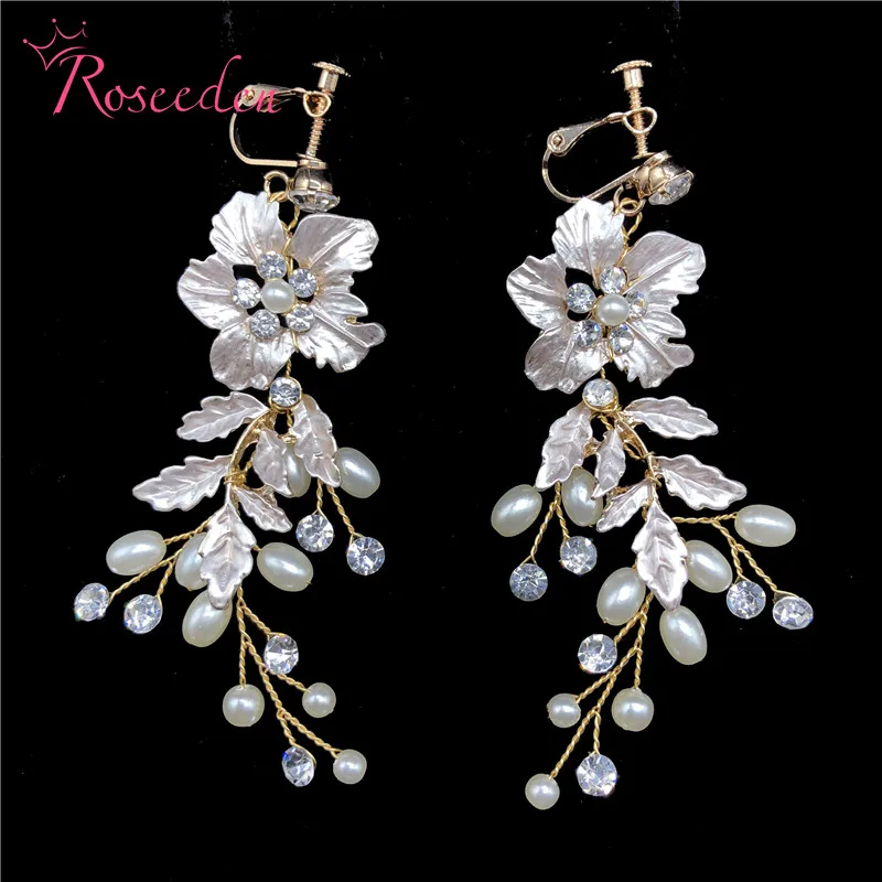 

Good Quality Silver Gold Long Dangle Drop Earrings Bridal Wedding Crystal Pearl Earrings Party Jewelry for Women Girl RE3581