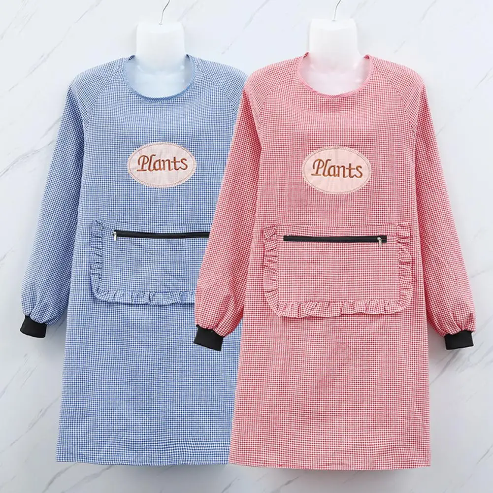 Women Long Sleeve Oil Proof Cotton Home Kitchen Cooking Clean Apron Pocket Smock Hairdresser Cartoon Hairdressing Soft Bib Tool