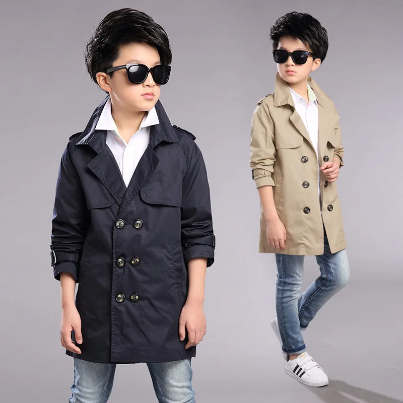 

Children Spring Autumn Coats Boys Fashion European Style Windbreaker Jakcets Kids Double Breasted Trench Jacket Children