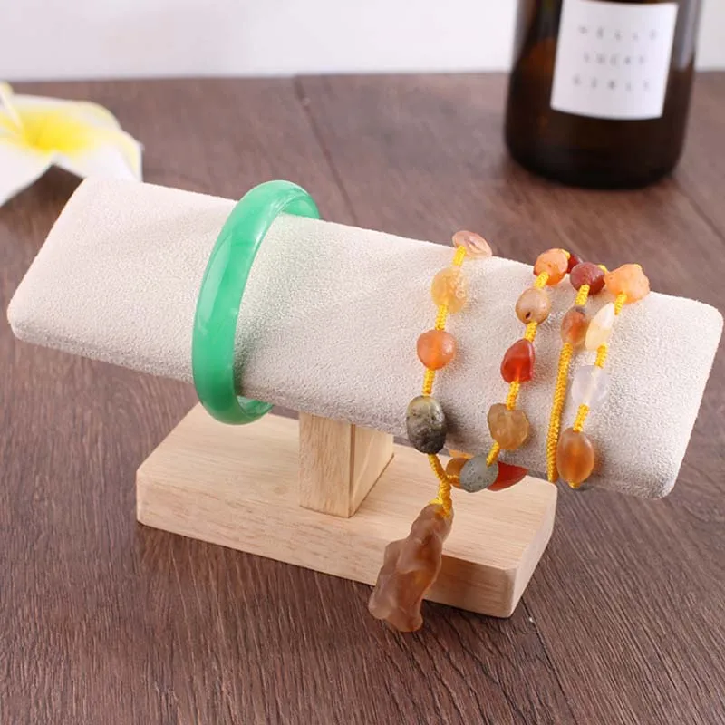 Черный/белый/бежевый высококачественный DIY дерево+ фланель дисплей часы/браслет ювелирные изделия Дисплей стенд держатель - Цвет: Бежевый