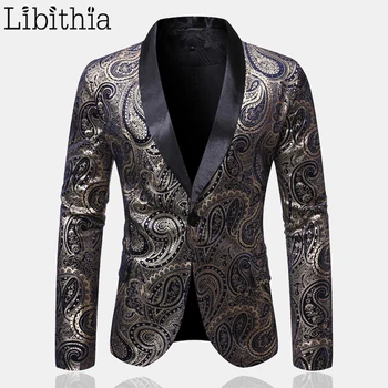 

Men's Printing Casual Blazers Autumn New One Button Jackets Black Navy Blue Wine Red Clothes Male A147