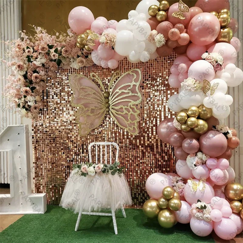 1 Set Retro Pink White Balloons Arch Garland Kit 3D Butterfly Sticker Diy Decoration For Wedding Birthday Party Supplies | Дом и сад