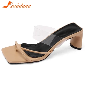 

KARINLUNA Brand Female High Heels Solid Handmade Pumps Open Toe Slip On Outdoor Women Pumps Pvc Flip Flop Women Shoes