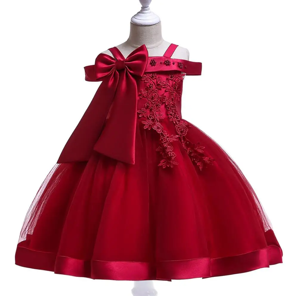 

Children's dress piano performance one-shoulder shoulderless evening dress girls catwalk show princess bow skirt formal dress