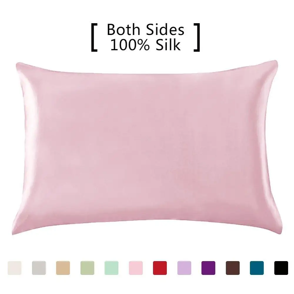 Шелковая наволочка для волос, 19 Momme чистый натуральный шелк тутового шелкопряда наволочка стандартного размера, наволочки для подушек - Цвет: Розовый