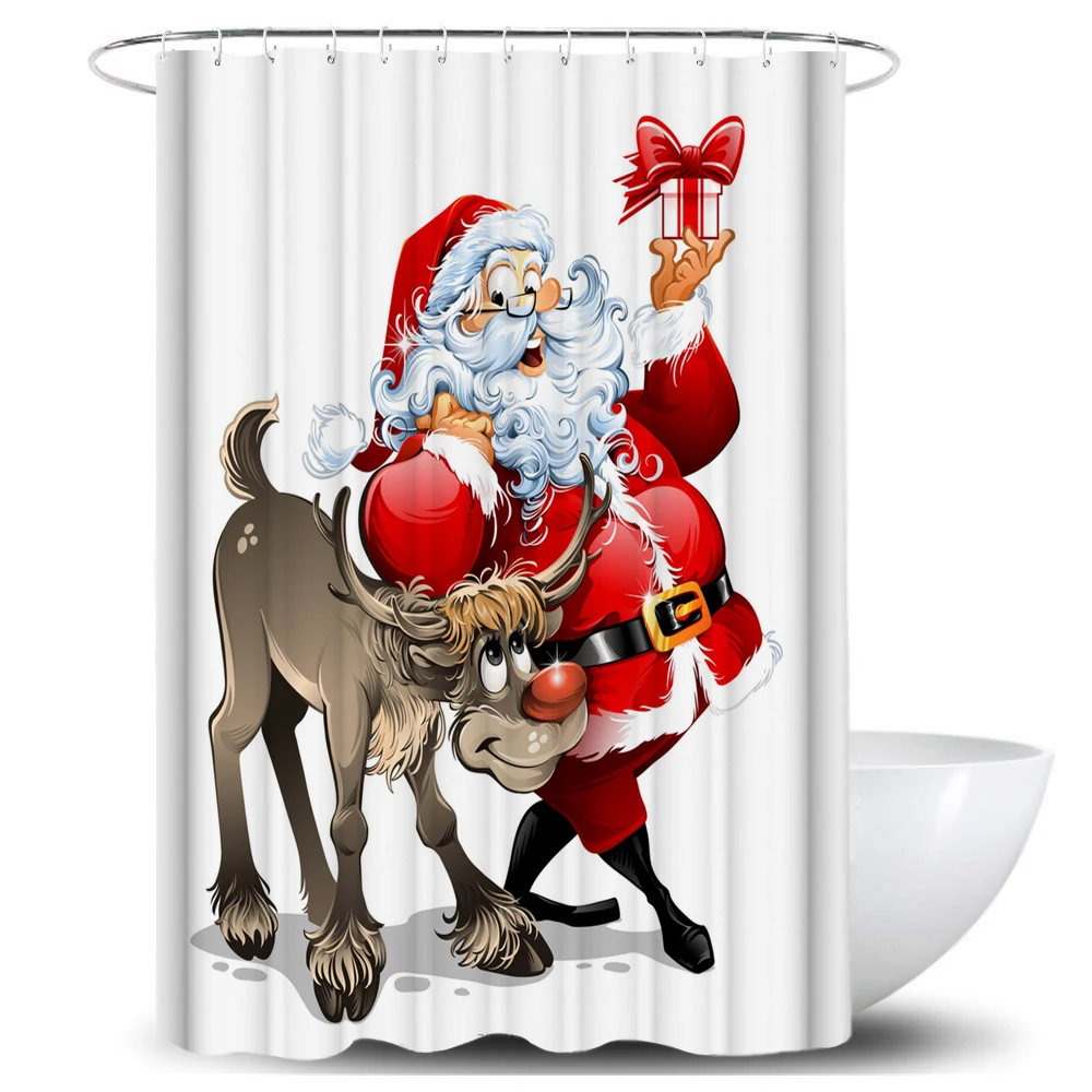 Рождественский олень, Санта Клаус, водонепроницаемая занавеска для ванной комнаты, набор s, занавеска для ванной, нескользящий коврик, крышка для унитаза, рождественские коврики - Цвет: G Shower Curtain