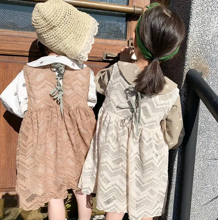 В Корейском стиле кружевное платье для девочек модный весенний жилет для девочки, платья От 1 до 7 лет HJ545