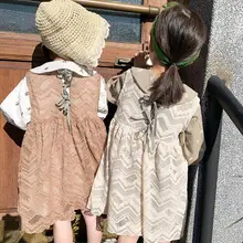 В Корейском стиле кружевное платье для девочек модный весенний жилет для девочки, платья От 1 до 7 лет HJ545