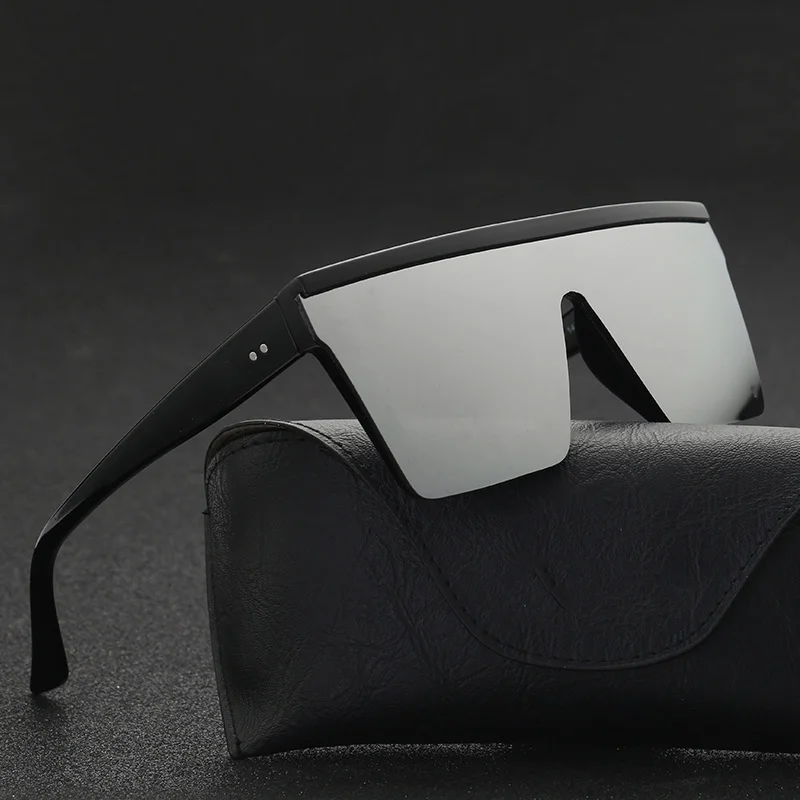 2021 Vintage Male Flat Top Sunglasses Men Brand Black Square Shades UV400 Gradient Sun Glasses For Men Cool One Piece Designer