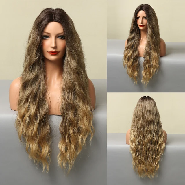 HENRY MARGU Dark Brown Wave Wigs Long Synthetic Wavy Natural Hair Temperature Wigs For Black/White Women Daily Cosplay Wigs LC5304-1