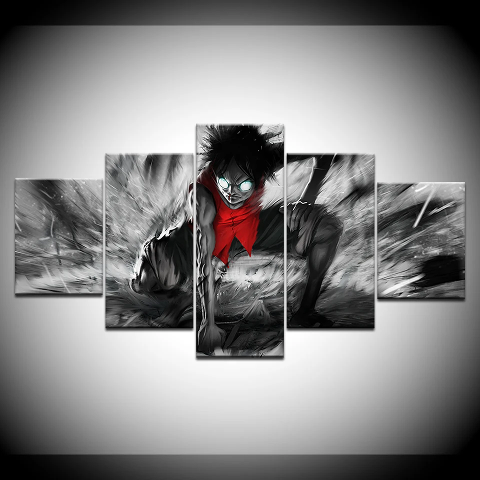 Luffy Of One Piece Cartoon Modern 5 Panel Hd Print Wall Posters Canvas Art Painting For Home Living Room Decoration Painting Calligraphy Aliexpress