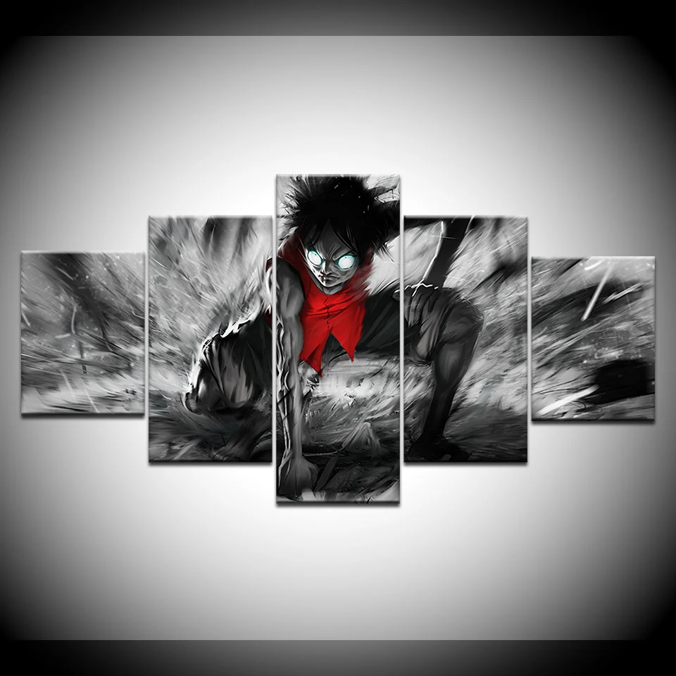 Luffy Of One Piece Cartoon Modern 5 Panel Hd Print Wall Posters Canvas Art Painting For Home Living Room Decoration Painting Calligraphy Aliexpress