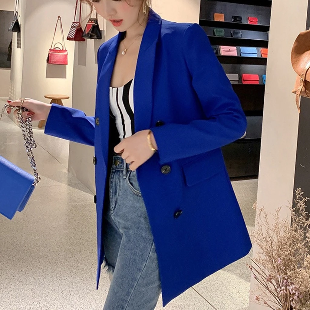 Casual Long Sleeve Solid Color Turn-down Collar Coat Lady Business Jacket Suit Coat Slim Top Women Blazers Female 902