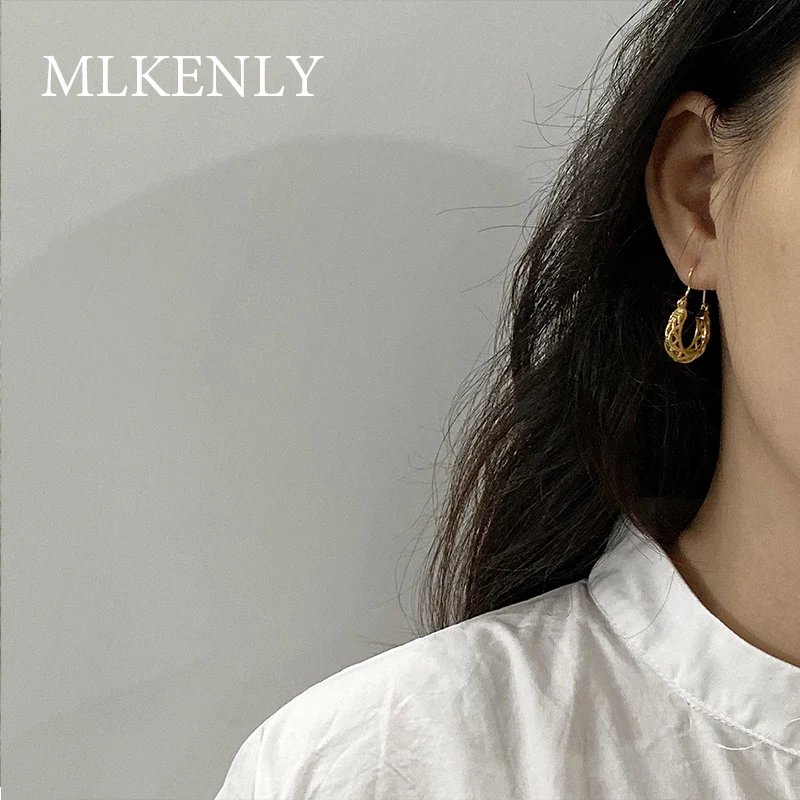 

MLKENLY Hollow ethnic style 925 sterling silver earrings simple retro winding line fashion Ins hoop earrings for women jewelry