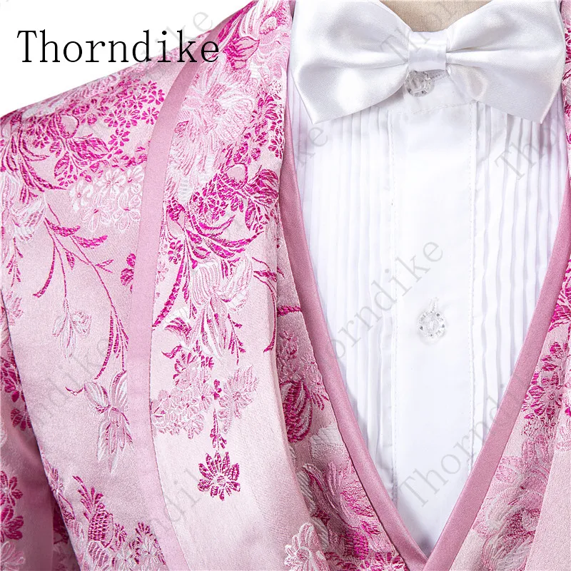Thorndike Мужская модная шаль с отворотом 2 шт. розовый цветочный узор свадебные костюмы жениха качественный жаккардовый Банкетный смокинг куртка брюки