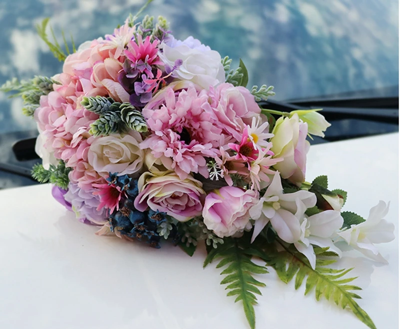 Розовый водопад Свадебный букет Роза Пион Свадебные цветы Искусственные Свадебные цветы