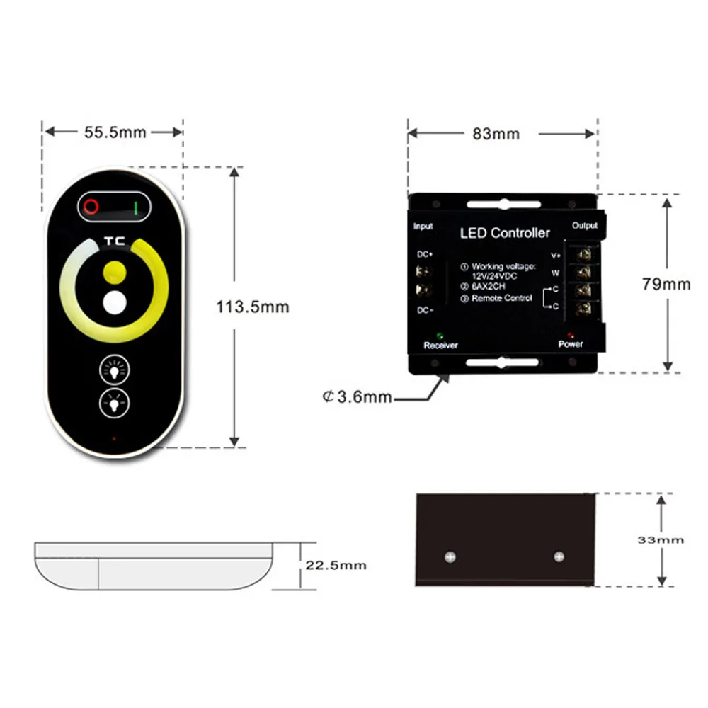 Сенсорный светодиодный RGB Одноцветный диммер контроллер RF 433 МГц беспроводной 18A 216 Вт DC 12 В 24 в светодиодный пульт дистанционного управления для светодиодных лент