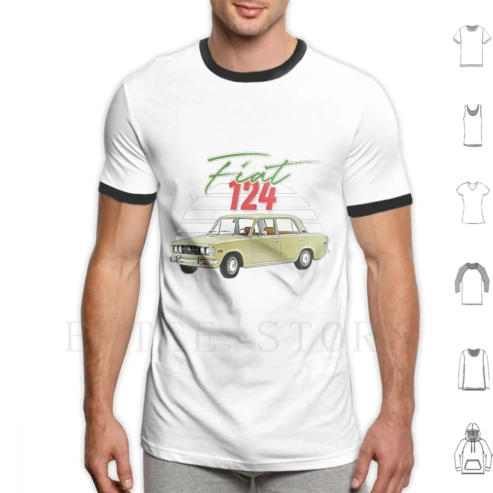 Fiat Fiat 124 _ Maglietta Regalo Retrò Amante Auto Italiana Fai Da Te Grande Formato 100% Cotone Multipla Abarth 595 Fiat Talento Fiat 127 Fiat