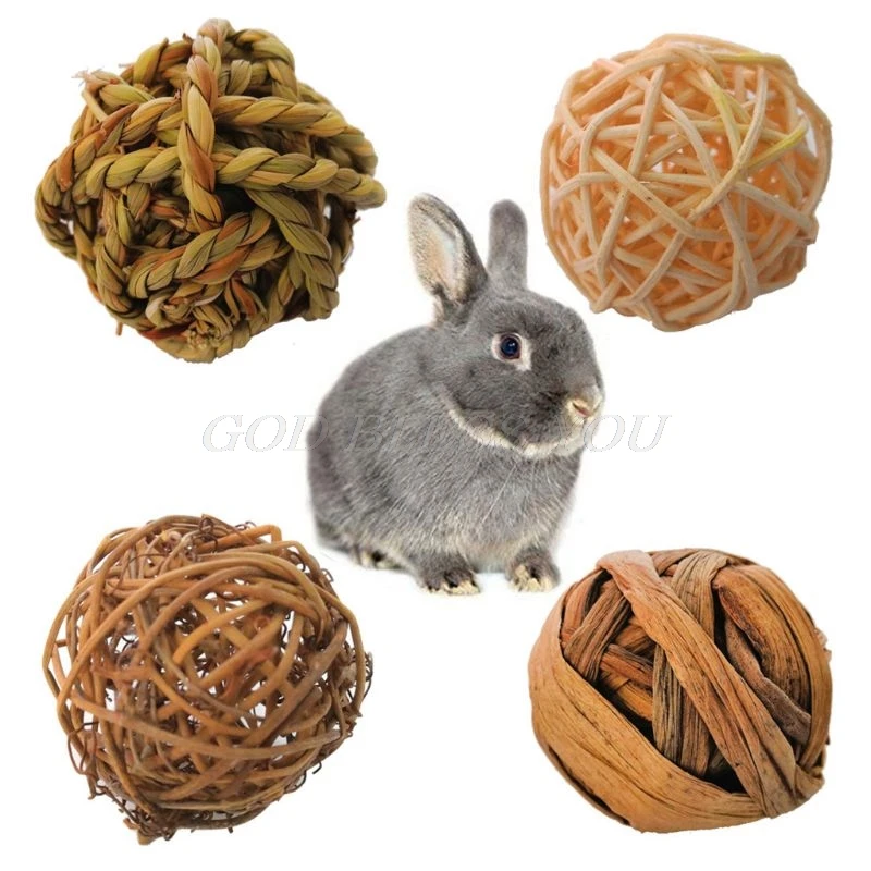 Chew-Toys Activity Small Animal Rabbits Rattan-Balls Parrot Play Natural Bird 4pcs