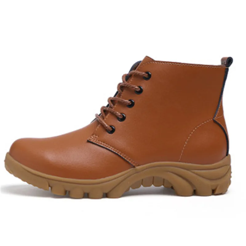 New Fashion Real Cowhide Leather Ankle Boots Winter Plush Warm Comfort Flat Snow Boots Platform Non-slip Lace-Up Booties
