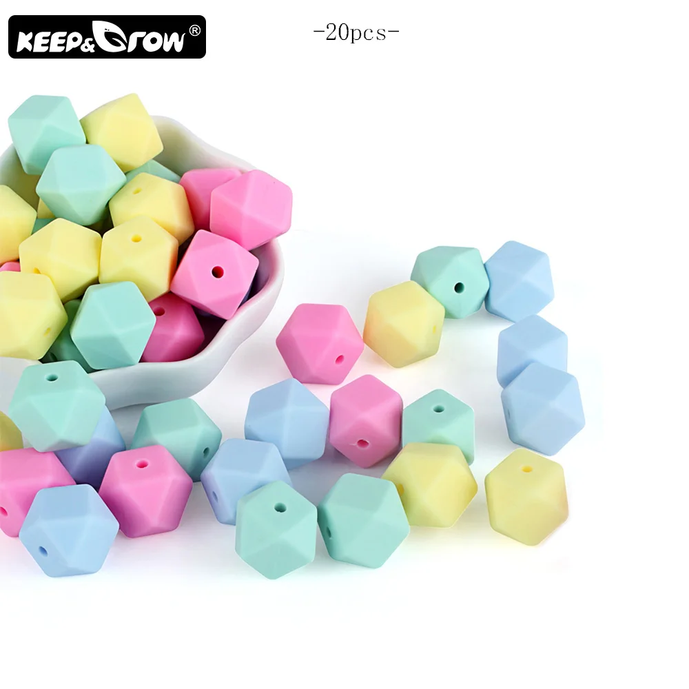 

Keep&Grow 20Pcs 14mm Silicone Beads Hexagon Baby Teething Beads Silicone Teething Necklace DIY Necklace Pacifier Chain Pendant