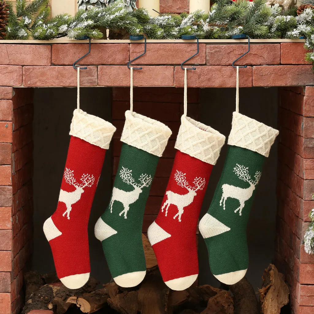 New Christmas Stockings Gift Bag Knitted Wool Socks Tree Ornaments Year Kids Xmas Candy Apple Large Bags | Дом и сад