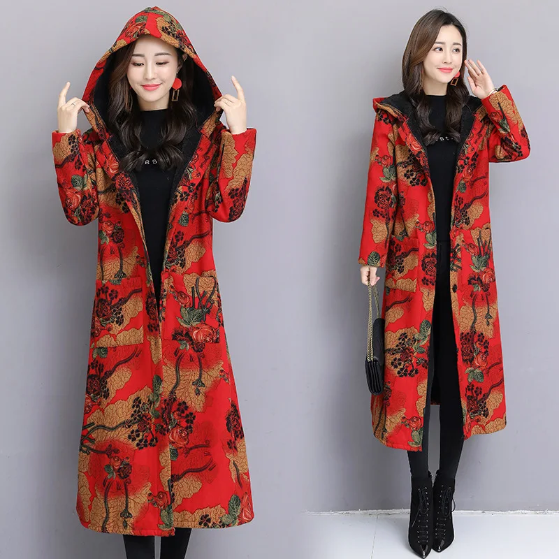 

9748 # Photo Shoot New Style 2018 Korean-style Loose And Plus-sized WOMEN'S Dress Printed Cardigan Hooded Middle Long Coat