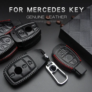 

Leather Car Key Case Cover For Mercedes C200 E260L C200L GLA GLC GLE E200 E260 E300 E320 W124 W202 C E S Class Metal Keychain