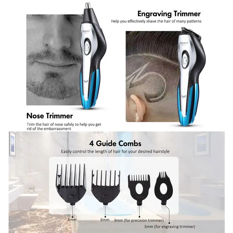 KEMEI KM-5031, 11 в 1, электрическая машинка для стрижки волос для мужчин, триммер для волос в носу, профессиональная Бритва для мужчин, подзарядка, бритва, триммер для бороды