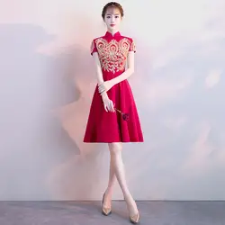 Сексуальное, стоячий воротник, вышивка, улучшенное, cheongsam, невесты, подружки невесты, Qipao, вечернее платье, вечернее платье, vestidos