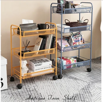 

Nordic Wrought Iron Racks Removable Trolley Floor Table Storage Rack Kitchen Storage Rack Multi-layer Classification Storage